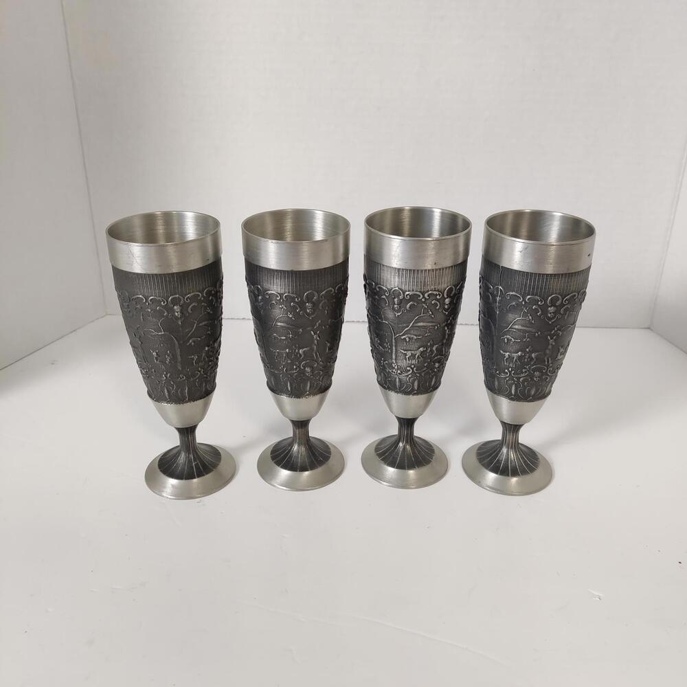 Vintage Hand Made Ornate Pewter Cup Goblet Mug 3" Antique
